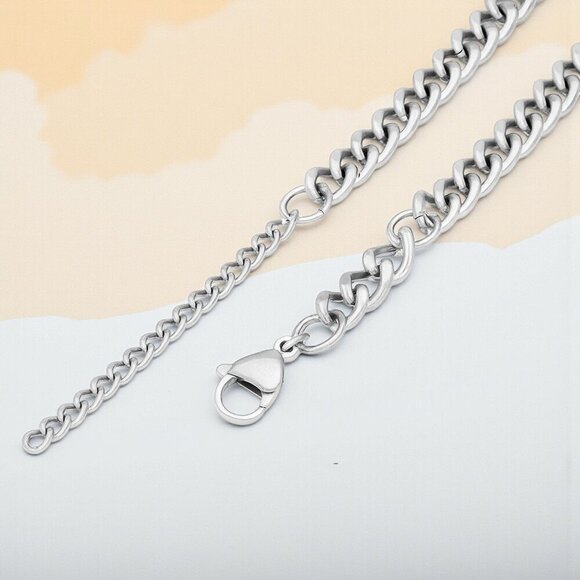 ๐๏ธMinimalist Cuban Chain Necklace 18K White Gold Plated Stainless Steel Modern - Picture 6 of 11